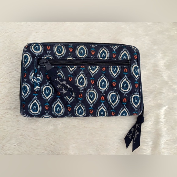 Vera Bradley Turn Lock Marrakesh Motifs Travel Wallet Navy Blue - Picture 2 of 9